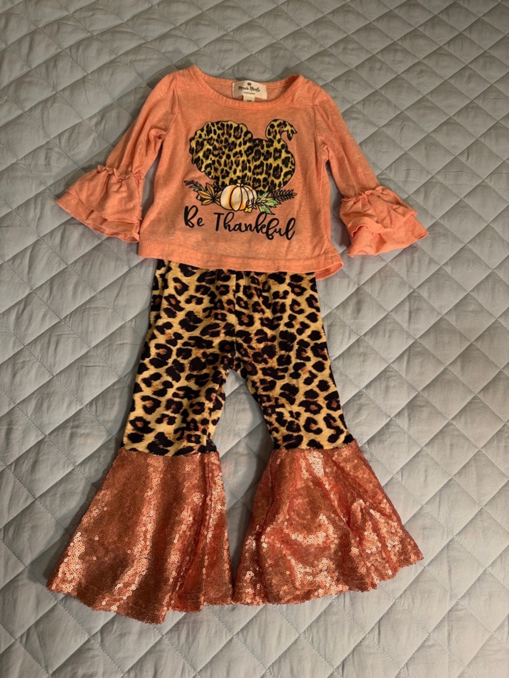 Girls Orange/Peach 'Be Thankful' Leopard Pumpkin Matching Set by Marie Nicole